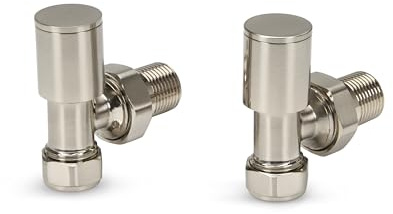 LavaTap Heizkörperventile Paar 15mm - Manuelles Heizkörperventil Set für Zentralheizung - Langlebiges Messing - Kompatibel mit Standard UK Heizkörpern und Heizsystemen (gebürstet, gewinkelt)