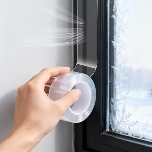 Zocipro Cinta Aislante Termica para Ventanas y Puertas 5cm*10M, Transparente Burlete Autoadhesivo de Ventana Tira de Sellado, Cinta Selladora Resistente Viento y Agua para Invierno