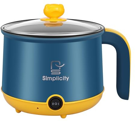 Electric Hot Pot, 1.8L Ramen Noodles Cooker, 2 Gear Mini Hot Pot Cooker, Dry Protection, College Dorm Room Essentials, Heating Boil Rapid, for Ramen Soup Porridge Pasta Egg (Blue Without Steam Rack)