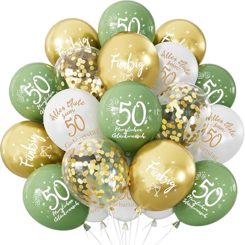 Deko 50. Geburtstag Luftballon, 24 Stück Grün Gold Ballon 50. Geburtstag | Balloon Alles Gute zum Geburtstag, Happy 50th Birthday Balloon, Salbeigrüne Gold Ballon 50 Jahre Geburtstag für Mann Frauen