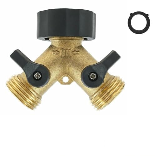 Adaptador de grifo en Y de latón de 2 vías para lavadora y manguera de jardín con válvulas de bola de cierre, 1 adaptador de grifo