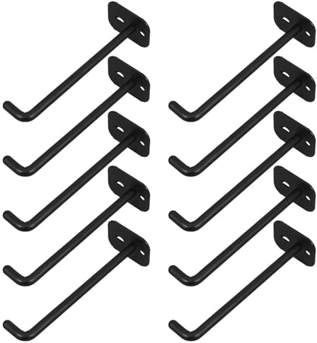 GARVALON 10 Pezzi Ganci per Pannelli Forati da Parete Neri 10 CM in Metallo Set da 10 Pezzi per Organizzazione Garage, Supporto Utensili e Scaffalature Metalliche Industriali