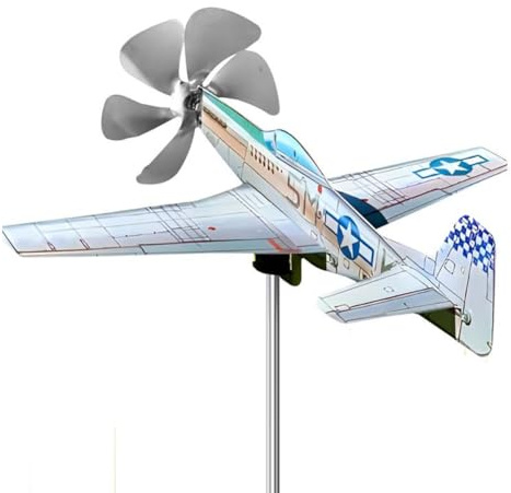 Buhdjfnke Avión 3D Veleta de Jardín Molinillo de Viento Metal Anticorrosión Avión Enchufable de Viento Spinner de Viento Jardín Resistente A la Intemperie