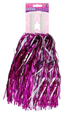 TC Toys - Pair of Pink & Silver Foil Cheerleader Pom Poms – 30g Metallic Hand Shakers with Baton Handle for Dance Squads, Fancy Dress Accessories, Hen Parties & Sports Days