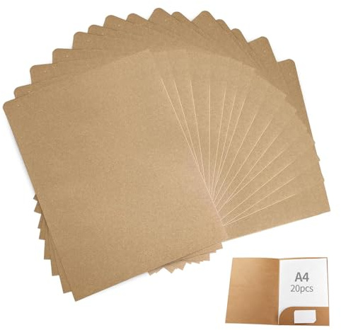 20 Stück Dokumentenmappe A4 Pappe mit Tasche, Braun Präsentationsmappe A4 Kraftpapier Mappe Ordner und Mappen für Besprechungen Bürodokumente Schule Berichte
