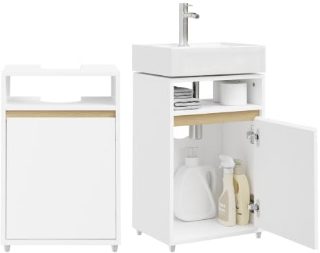 SoBuy Mueble Bajo Lavabo Mueble Lavabo con Pie Armario Baño Estrecho con Recorte en U Muebles Baño Suelo Aseo de Invitados Espacios Pequeños Blanco Mate y Madera 40x60x30cm BZR222-W