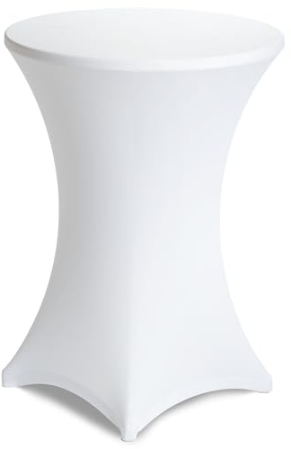 Gräfenstayn® Stretch Stehtischhusse Diana mit Öko-Tex Siegel, Verstärkung im Fußbereich, 40°C Maschinenwäsche in vielen Farben und Größen Ø60-65cm / Ø70-75cm / Ø80-85cm (Weiß, Ø70-75cm)