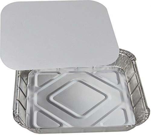 Bakery Direct 10 x Large U.K. Made Aluminium FOIL Food CONTAINERS Trays 9 x 9 Plus 10 foil Backed Lids and Free Piping Bag