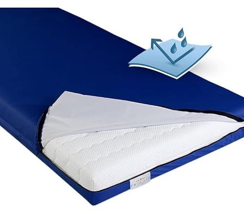 PROCAVE wasserdichter Matratzenbezug in blau. atmungsaktiv und abwischbar 90x200 cm für Matratzen-Höhe 18 cm - Made in Germany