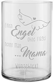 Herz & Heim® Glasvase - Engel ohne Flügel nennt man Mama - mit Gratis Gravur Ihres Wunschtextes unter dem Motiv