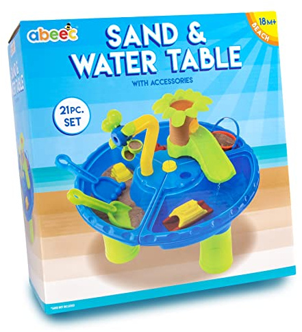 abeec Sand & Water Table | Outdoor Play Table for Kids & Toddlers | 21-Piece Set with Sand Pit Toys, Water Wheel, Buckets & Spade | Sensory & Garden Toy for Messy Play