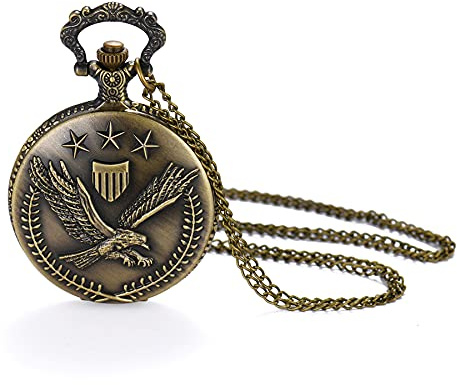 Vintage Taschenuhr für Herren, arabische Ziffern, Quarz Taschenuhr, Adler Pattern Uhr mit Kette, weißes Zifferblatt für Geburtstag, Ehemann, Ehefrau, Freundin, Freund