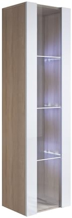 MB Muebles Bonitos, Vetrina Pensile Luke V5, LED, Melamina, Finitura Opaca e Lucida, Sonoma e Bianco, 40x165x29cm
