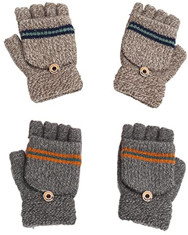 HsentimenH 2 Paar Winter Handschuhe Fingerlos für Kinder, Klein Fingerlose Strickhandschuhe mit Klappe, Warm Fäustlinge Strick Handschuhe Outdoor Handschuh, Winddicht Fahrradhandschuhe