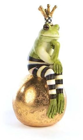 MACKENZIE-CHILDS Fergal Frog on Ball, Cute Frog Statue, Unique Frog Decoration for Bathroom or Living Room