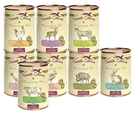 Terra Canis Kennenlernpaket L, Classic Hundefutter nass 8 x 400 g – Premium-Nassfutter für ausgewachsene Hunde Aller Rassen, mit Rohstoffen 100% Lebensmittelqualität