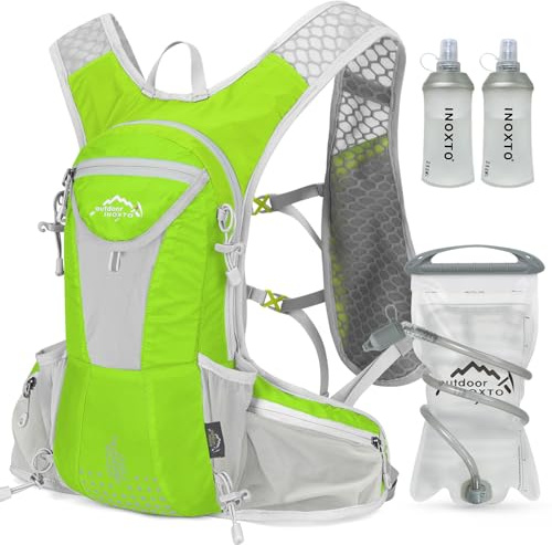 IX INOXTO Trinkrucksack, leichter Wasserrucksack mit 2 l Trinkblase, Tagesrucksack für Männer und Frauen, Lauf-Trinkweste für Trailrunning, Wandern, Radfahren, Rennen, Klettern (Fruchtgrün)
