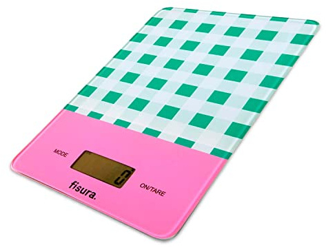 FISURA - Digitale Küchenwaage von Vichy. Original elektronische Waage 5kg/11lbsDigitalwaage Briefwaage mit Tara-Funktion. Glas und ABS. 15 x 22 cm. (Vichy grün)