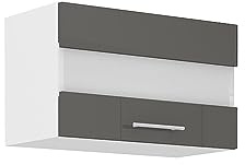 Kuechen-preisbombe Küche Glashängeschrank 60 Lara Grau Glanz + Weiss matt Küchenzeile Küchenblock
