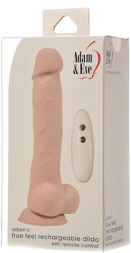 Adam & Eve Adam's True Feel Rechargeable Dildo with Wireless Remote Control, Big Thrusting & Vibrating Adult Sex Toys for Women & Couples, Suction Cup Base Long Distance Realistic Vibrator, Beige