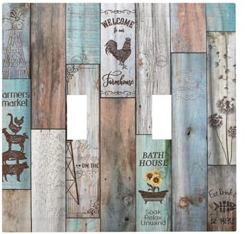 Vintage Farmhouse Rustico Legno Decor Doppio Interruttore Della Luce Interruttore Copertura Decorativa Piastra di Interruttore 2 Gang Piastra Da Parete Elettrica Frontale per Bagno Camera Da Letto