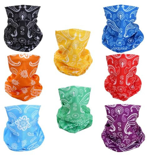 SMEHCF 8 Multipurpose Bandanas for Women Men Headband Balaclava Hair Head Scarf Face Half Airsoft Paintball Mask Neck Gaiters Breathable Reusable Washable Blue Red Orange Green Yellow Cashew Flower