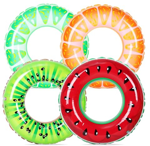 Partideal 4 Pcs Inflatable Swimming Ring,33inch Fruits Swimming Rings,Thicken Pool Rubber Ring,Inflatable Pool Floats for Kids Adults Swimming Pool Summer Beach Water Party