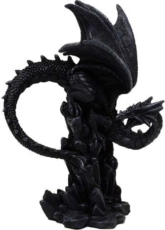 MystiCalls Drache schwarz auf Fels - Fantasy Gothic Drache Figur