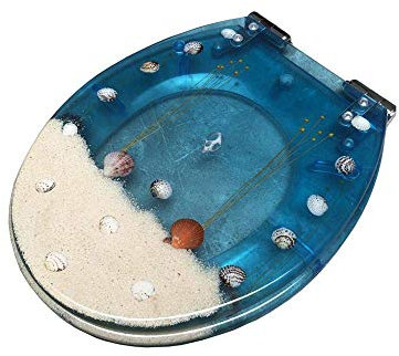 Toilettensitz, WC-Deckel mit automatischer Absenkung, Toilettendeckel, Toilettensitz mit langsamer Absenkung, Verschiedene Modelle zur Auswahl – Blue Bream (Hellblaue Schale mit getrockneten