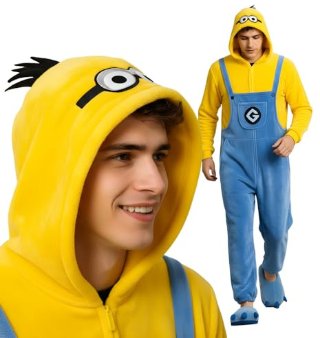 Nerd Hunters gul kigurumi pyjamas, onesie, dräkt för vuxna – unisex djurkostym, storlekar S–XL (DE/NL/SE/PL, alfanumerisk, XL, regulär, minion), GUL