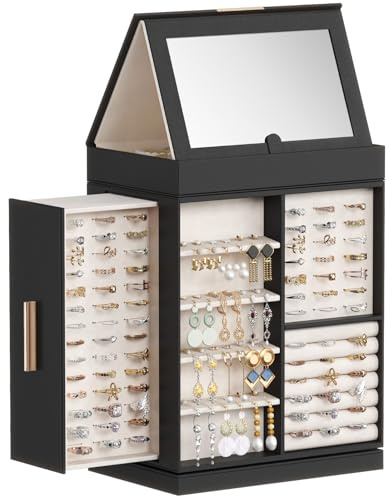 Lifewit Boite a Bijoux Rotative 360°, Coffret Bijoux Femme avec Miroir Réglable et Design Magnétique, Grande Organisateur Bijoux pour Bague, Collier, Boucle d'oreille, Idee Cadeau Femme, Noir