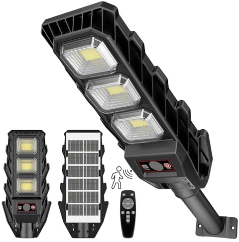 JESLED 60W Solbelysning Utomhus med Fjärrkontroll, 6500K LED Gatubelysning med Rörelsesensor – IP65 Vattentät för Trädgård, Garage, Gator