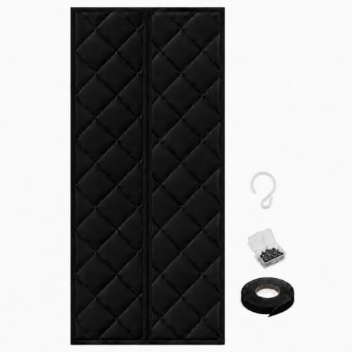 Kebinmaoyi Magnetic Thermal Insulated Door Curtain, Windproof Keep Warm Curtain Thermal for Winter, Polyester Cotton Door for Bedroom,Kitchen, Balcony,100x210cm,(39x83) Black