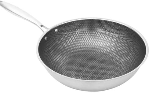 OKUMEYR Poêle à Wok Nid Abeille Acier Inoxydable Avec Poignée Poêle à Sauter Pour Cuisinière Ustensiles De Cuisine