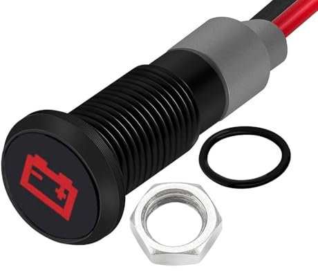 RUNCCI-YUN 8mm 12V 24V Waterproof LED Metal Indicator Light,LED Warning Light Panel Mount Indicator Power Indicator Dash Light, for Car Truck Boat(Battery/Alternator Warning) Red