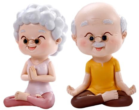 Cabilock 2pezzi Statuina Per Torta Di Anziana Resinato Decorazione Elegante Per Matrimonio e Anniversari Figurina Yoga Per Compleanno e