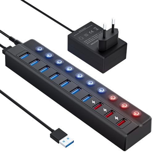 Likorlove Hub USB 3.0 à 7 Ports – Répartiteur de Données avec Interrupteurs Individuels et Voyants LED, Plug & Play, Compatible Windows/Mac/iPhone/iPad/Samsung/Surface (USB-L30)