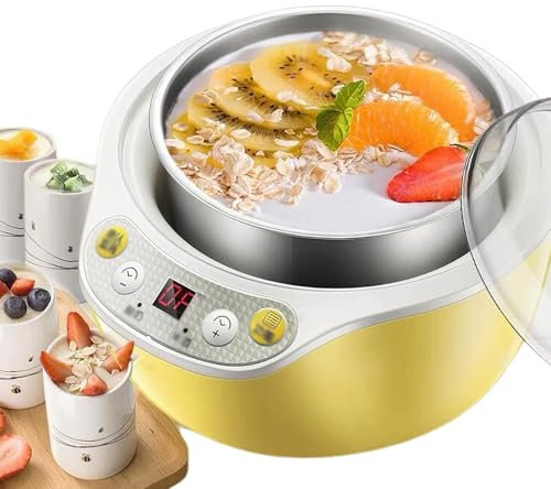 HYYKEJI Máquina para Hacer Yogur de 20 W, máquina para Hacer Yogur automática con Revestimiento de Acero Inoxidable de 1 litro y 4 Tazas de 125 ml, Tiempo Ajustable, fácil de operar, para el hogar
