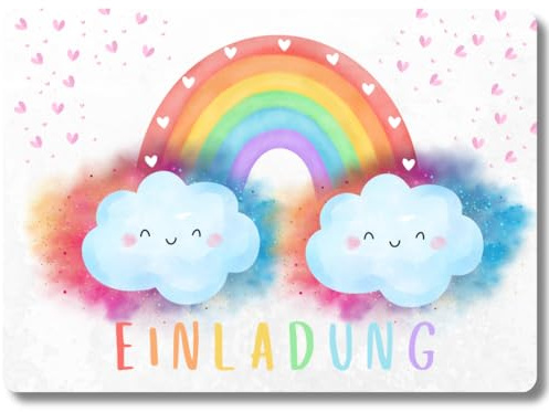 celebr8te 12x Einladungskarten mit Regenbogen Motiv - Für den Kindergeburtstag von Mädchen - Bunte Geburtstagseinladungen inkl. Messenger Bild & Urlaubsgutschein