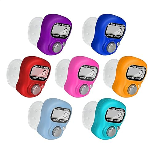 7 Pieces Electronic Finger Counter Ring, Digital Number Counter Display, Digital Finger Ring Tally Counter, Resettable LCD Digital Counter, Lap Counter Tiny Waterproof Finger For Swimming