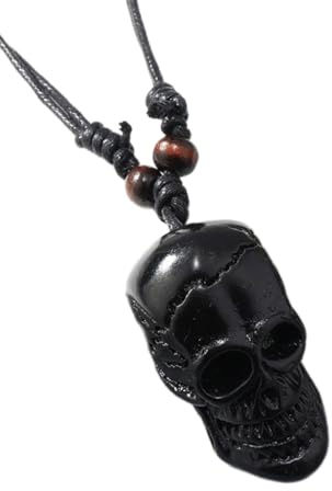 SEAYACK Novelty Skull Pendant Necklace Adjustable Wax Rope Punk Skeleton Charm Long Chain for Men Women Jewelry Halloween