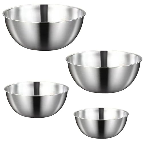 ORFCP Rührschüssel 4er-Set Edelstahl Schüssel Set Salatschüssel, Silber | 4 Größen von Schüsseln, 0.7 L/ 1.2 L/ 1.8 L/ 2 L, Schüsselset, Snackschalen, Teigschüssel, Stapelbar