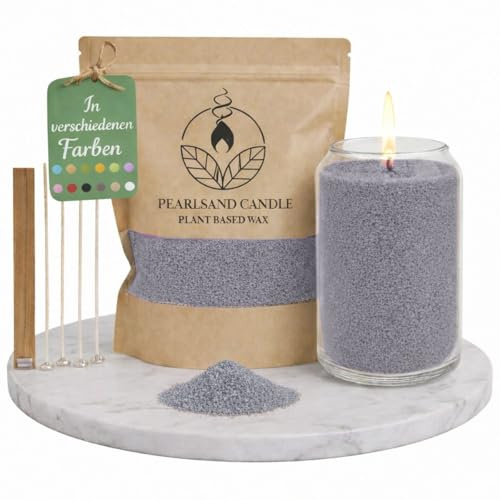 NaDeco Kerzensand mit Docht 400g, Kerzen selber Machen, Kerzenwachs & Kerzendocht, Farbwachs Wax Perlen Kerze Candle Sand, Pflanzliches Wachs Granulat, DIY Basteln Home Deko, Grau