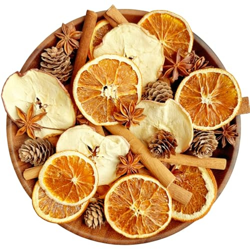 Simmer Pot Potpourri, Stovetop Potpourri with Cinnamon Sticks,Star Anise,Dried Orange Slices,Mini Pine Cones, Apple, Simmering Potpourris for Housewarming, Hostess