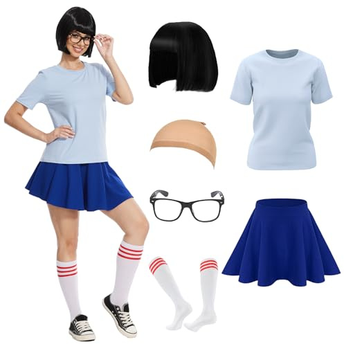 AKFJDLAD 6 st halloween kvinnor nörd kostym outfit för vuxen klassisk filmkaraktär kostym cosplay (S)