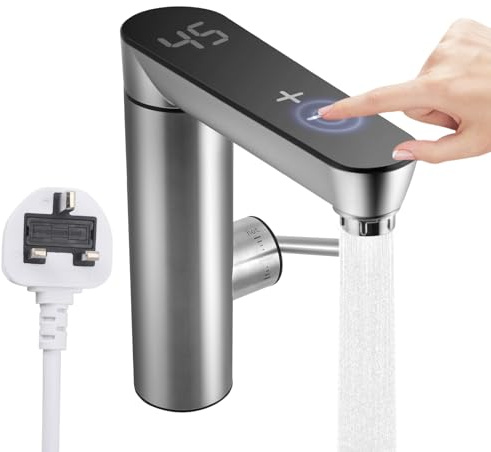 Instant Hot Water Faucet, 220V 3000W Bathroom Electric Hot Water Tap with Digital Display (30-55℃), 3S Fast Heating, 120° Rotatable Spout, 304 Stainless Steel Electric Tap for Kitchen Bathroom