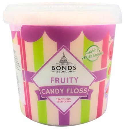 Bonds of London Fruity Candy Floss Pack of 2 Traditional Spun Sugar Sweet Tub 120g Each Vegetarian Friendly Carnival Style Fairground Treat Nostalgic Party Snack for Sharing 240g Total