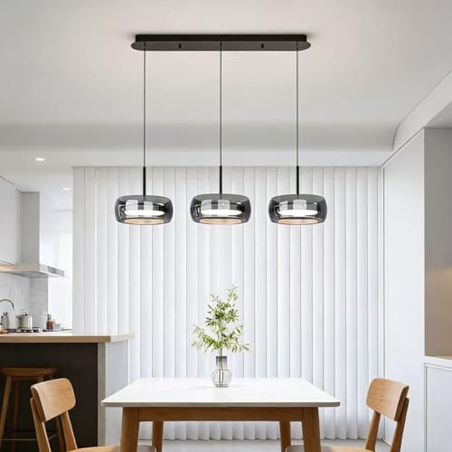 LED Pendelleuchte esstisch Dimmbar, Kristall Glas Hängelampe Esstischlampe, Linear Design Hängeleuchte Mit Fernbedienung höhenverstellbar Kronleuchter für Esszimmer Küche Büro Lampe (A3Köpfe)