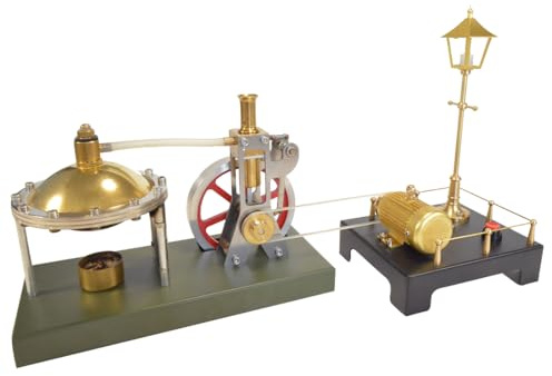 Joytopiaminds ENJOMOR Retrol DIY Vertical Steam Engine Model Kit with Spherical Boiler+ Mini Steam Generator Lamp Scene Set, Steam Power Combo Kit for Education & Decorations