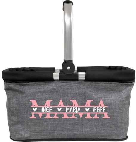 AMBERGER DESIGN by A&M Osterhage amd Personalisierter Einkaufskorb mit Mama mit Kindernamen – Geschenk für Mama & Oma – faltbar, praktisch, groß – Muttertag Geburtstag